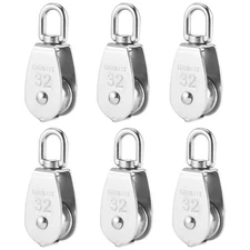 6 PCS M32 Single Pulley Blocks, HMIEPRS 304 Stainless Steel Heavy Duty Roller...