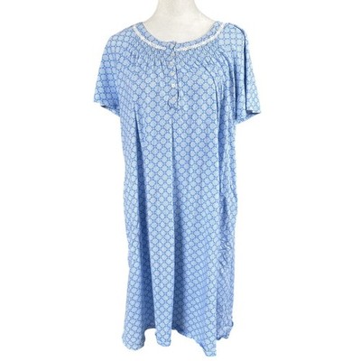 Aria Nightgown Women Blue Floral Cotton Cottagecore Lace Trim Pockets XL