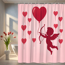 Cute Pink Cupid Shower Curtain with Heart Balloons for Valentine's Day