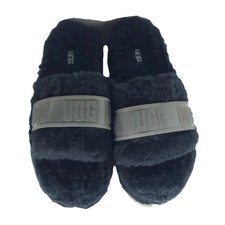 UGG Women's Fluffita US 7 Black Logo Slip On Platform Shearling Slide Slippers