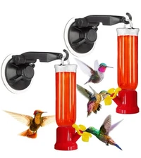 Window Hummingbird Feeder W/Strong Suction Cups Hangers Small Plastic (2 Pack)