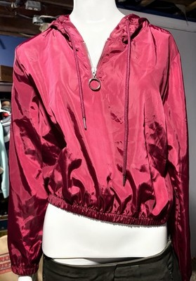 SHEIN Berry Red Hooded Half-Zip Cropped Bomber Hooded Windbreaker Jacket  Size 4