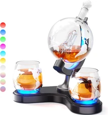 Gifts for Men Dad, Kollea Unique Light up Whiskey Globe Decanter Sets with 7 RGB