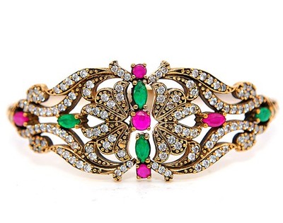 Armband Osmanisches Empire Stil 8 kt behandelter Rubin 925 Sterlingsilber 