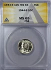 1944 S Mercury Dime ANACS MS-65