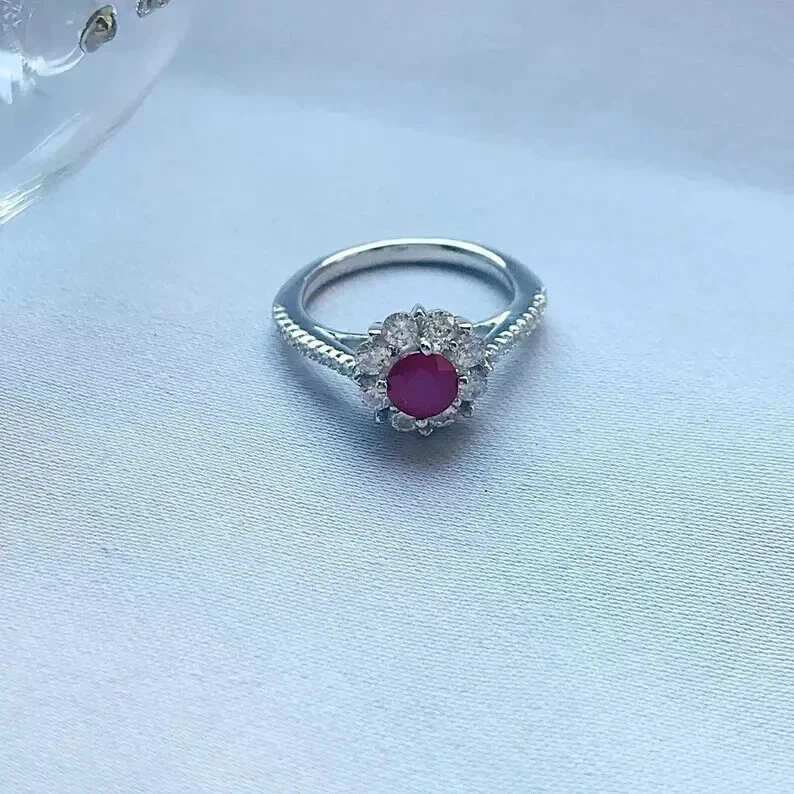1.75 Ct Natural Ruby & Diamond Wedding Proposal Ring 14K Solid White Gold SizALL - Image 3 of 4