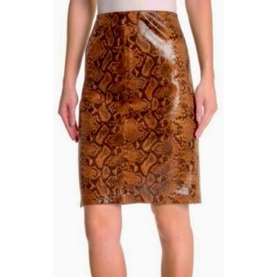 Blank NYC Faux Leather Snake Print A-Line Mini Skirt Size 24 Rust Brown NWT