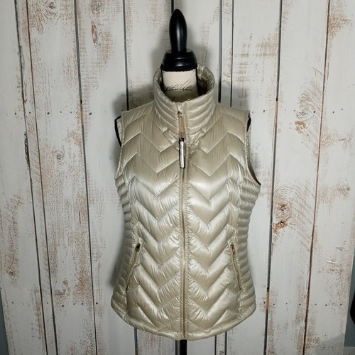 New Calvin Klein Performance Puffer Vest Women L Champagne Duck Down Fill Zip - Picture 3 of 14