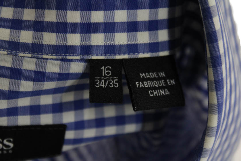 Boss Hugo Boss Mens Blue Check Button-Down Dress Shirt 100% Cotton Size 16 thumbnail 5