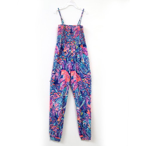 Lilly Pulitzer Girls Jemma Jumpsuit Smocked Printed Sleeveless Colorful L 280892 - Picture 2 of 6