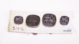 Four Silver Metal Buttons Knights on Horse