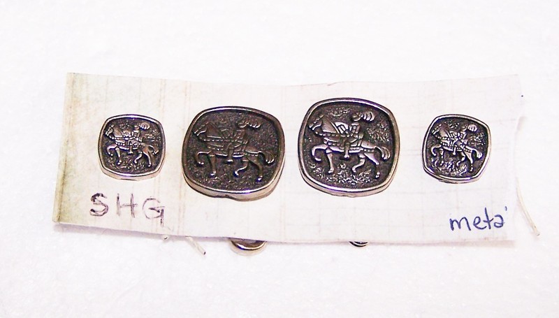 Four Silver Metal Buttons Knights on Horse