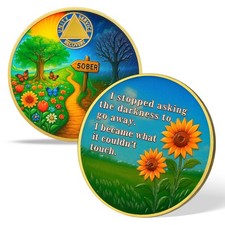 Personalized Sunflower Path Sobriety Coin Recovery AA Chip Soberity Gift for All