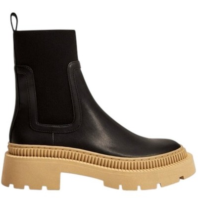 Mango Black Ankle Boots with Tan Sole