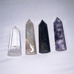 Lot of 4 Crystal towers. Labradorite, clear quarts, flower agate, lepidolite