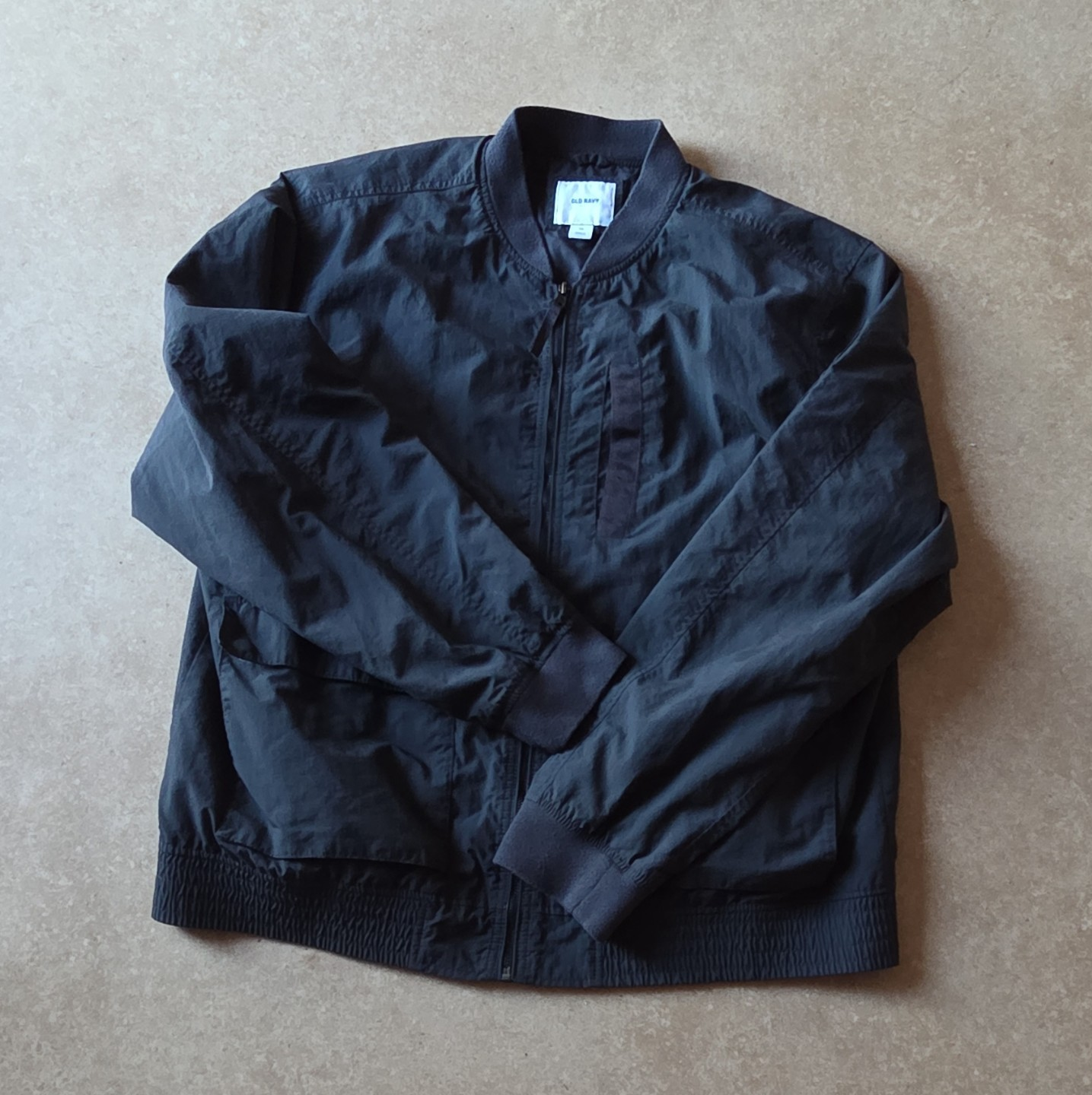 Old Navy Men’s Black Bomber Jacket XXL Full Zip Pockets Band Collar Short