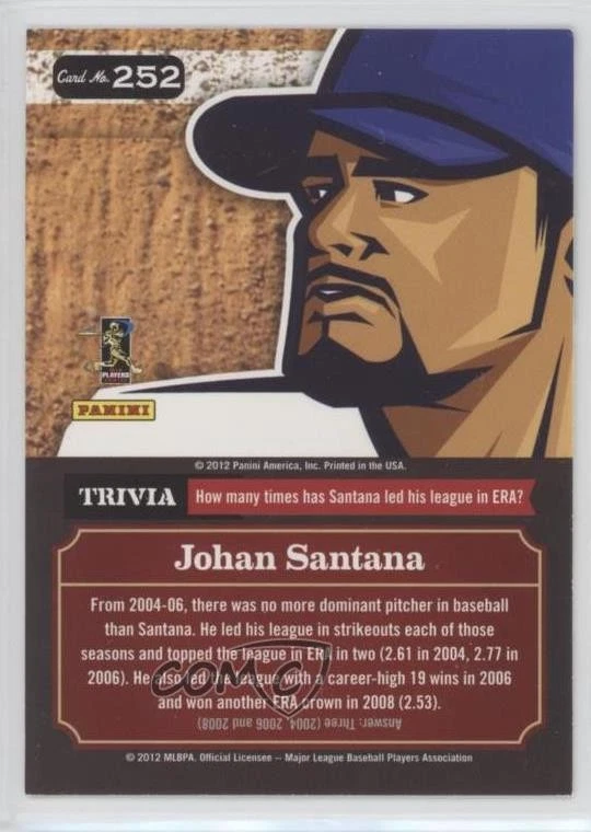 2012 Panini Triple Play Focus Johan Santana #252 - Image 2 of 2