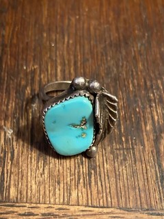 c1940 NAVAJO STERLING SILVER SKY BLUE TURQUOISE RING NATIVE AMERICAN JEWELRY