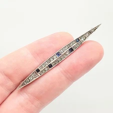 Antique Sterling Silver Sapphire Diamond Paste Brooch Art Deco Pave Channel Set