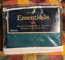 Whole Home Essentials QUEEN Duvet Cover NEW Green Satin Trim NIP