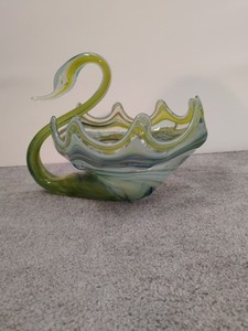 Figurine Verre Battelstein’s – Cygne Années 1960 – Ailes Vertes – Vintage