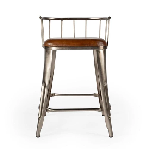 Coriander Iron & Leather Counter Stool - Brown - Picture 3 of 3