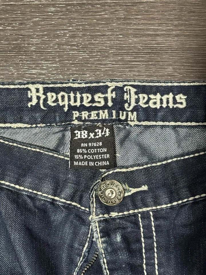 Vintage Request Jeans Mens Size 38x34 Y2K Skater Baggy Wide Leg Flap Pocket - Image 4 of 4