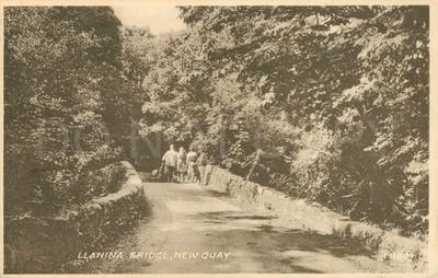 New Quay antike Postkarte Llanina Brücke Wales Valentinstag Wanderer