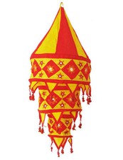Stofflampe GOA Ibiza 3-fach Spiegel Hängelampe mediteran Lampenschirm Lampion