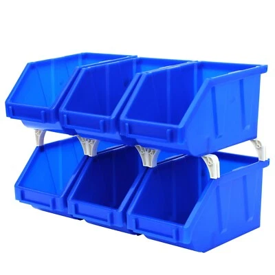 6-Pack Stackable Storage Bins Tool Part Container Blue 5" w x 8" d x 4" h