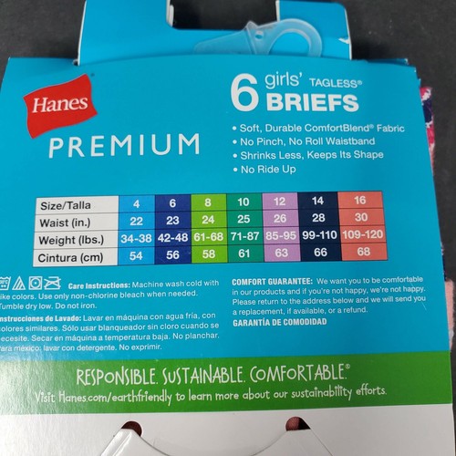 Hanes Comfort Blend Girls Panties Underwear Size 12 Briefs 6-Pack Tagless Stars - Picture 8 of 8