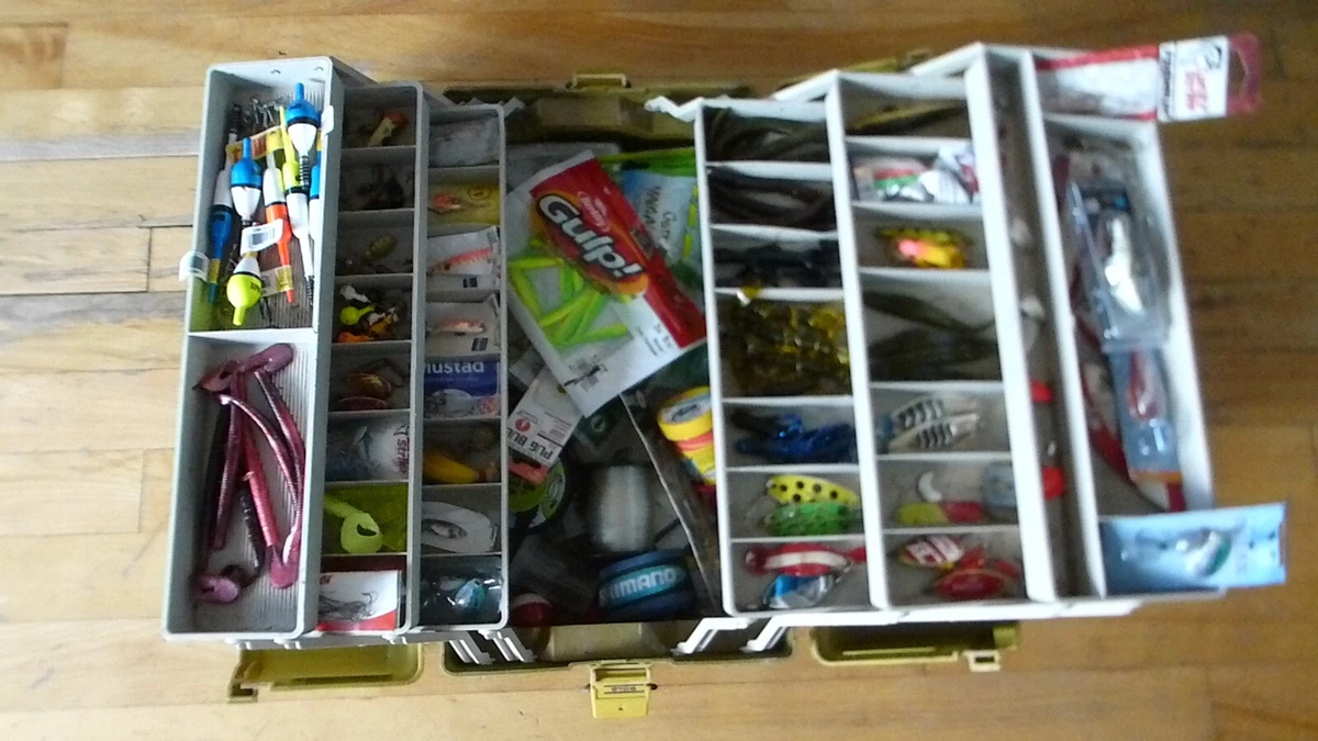 Big Full Fishing Tackle box Loaded with spinners, ji, and more