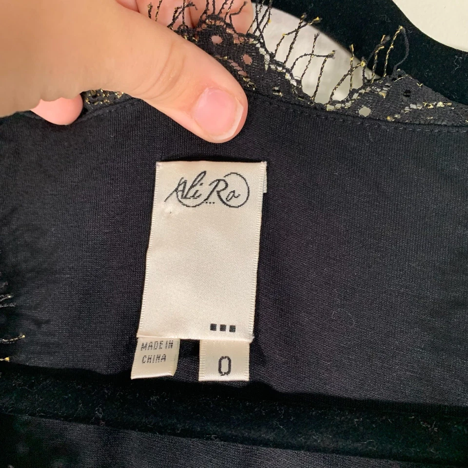 Ali Ra Dress Women’s 0 Black Metallic Gold Cap sleeves Fit + Flare Short Dress - Image 4 of 4