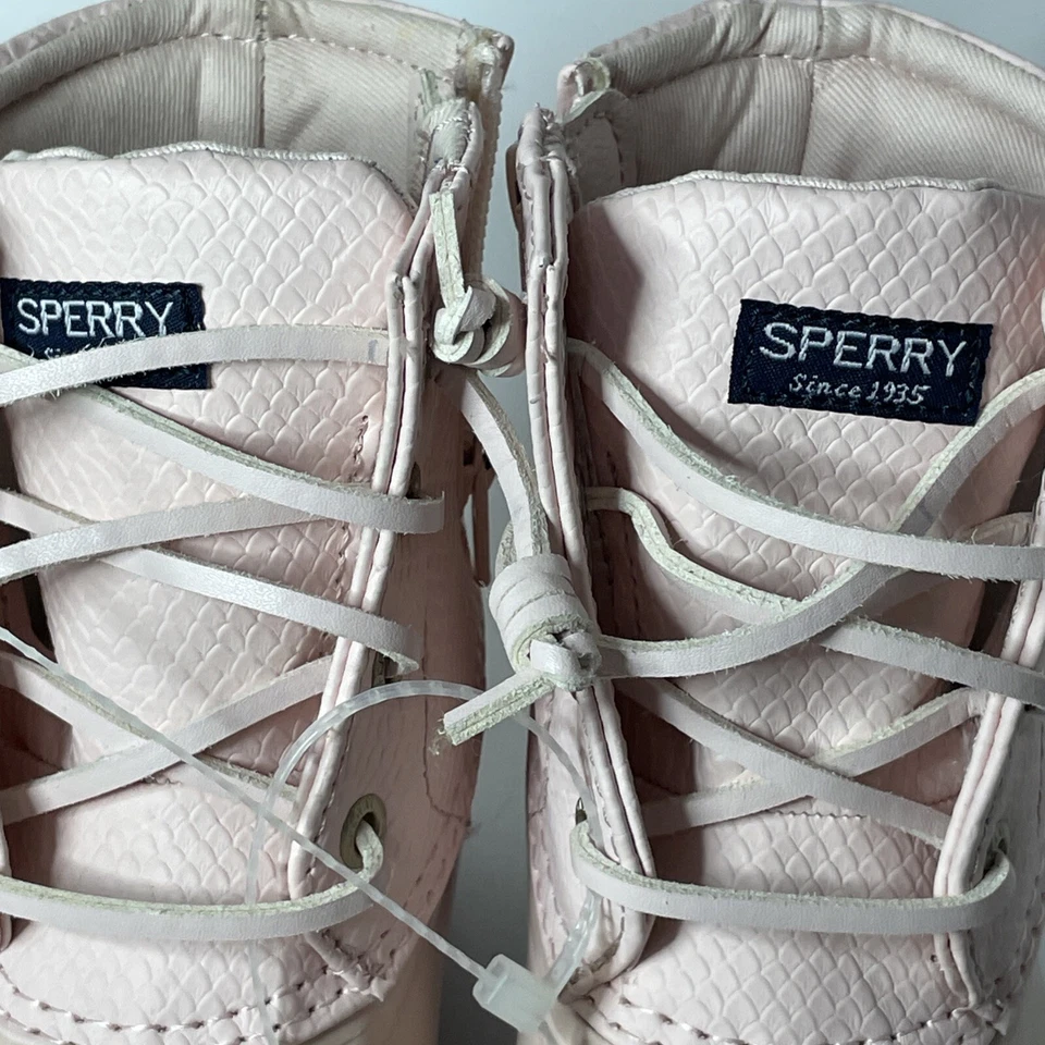 女孩 Sperry 咸水鸭雨靴粉色腮红 12M 码青少年蛇图案 — 第 3/4 张图片