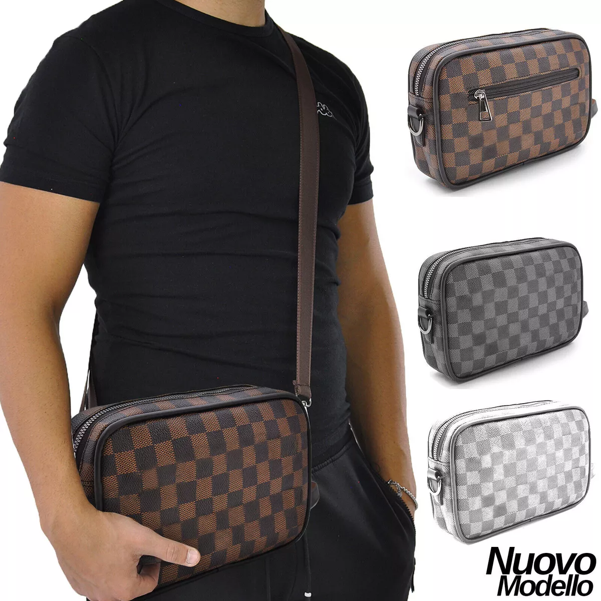 GM Borsello borsa tracolla uomo 3in1 Eco Pelle Unisex Pochette a Mano Da  Polso