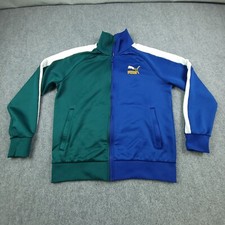 Puma track jacket mens large blue green colorblock Full Zip Athletic Logo