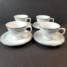 Schmidt Porcelain Demitasse Footed 2" Cup & 4 1/2" Saucer From Brazil. Set of 4.