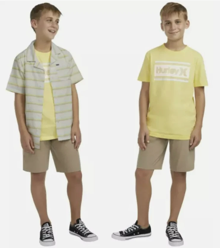 Hurley Youth Woven Shirt & Tee Set Yellow, Black/Gray - Image 2 of 4