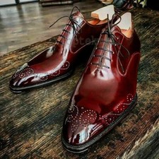 Handmade Men's Leather American Luxury Formal Fashion Maroon Oxfords Shoes-235