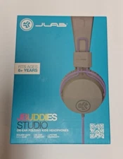 JLab JBuddies Studio On-Ear Folding Kids Wired Headphones - Grey/Purple - NEW