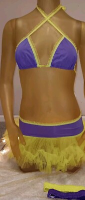 Exotic Dancewear Sexy 2pc Tu-tu Skirt Set Neon & Purple Blacklight Sensitive