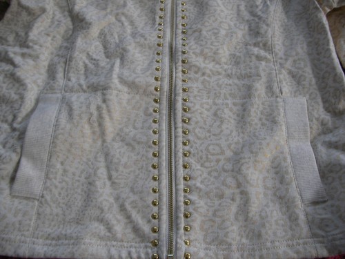 RUBY ROAD metal studded/leopard spots zipper jacket blouse women Petite - Picture 6 of 9