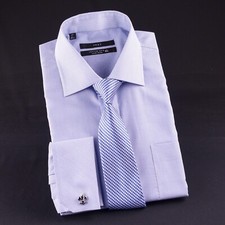 Blue Mini Stripe UK Collar Formal Business Shirt With Double Cuffs For An Event