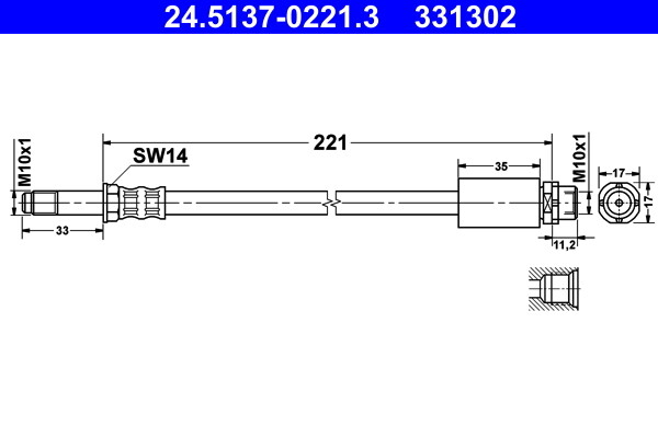 ATE 24.5137-0221.3 Bremsschlauch 221 Mm FüR BMW 1 E81 E82 E87 E88 3 E90 E91 E92-image
