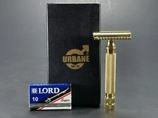 34C Heavy Duty Classic 3 Piece Double Edge Safety Razor W 10 Blades Gold Black