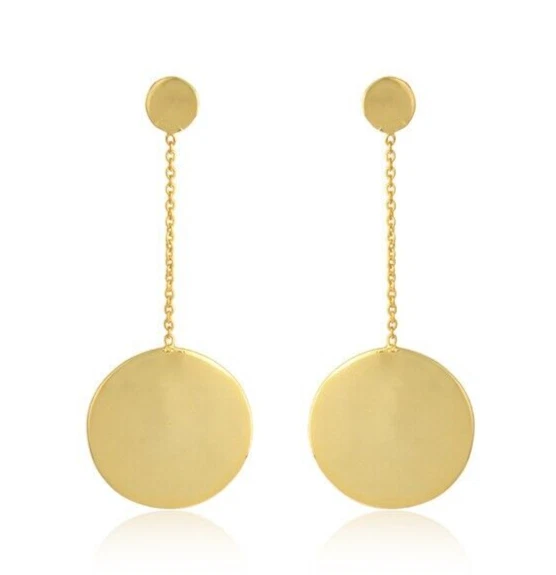 Round Disc Design Gold Plated Circle Long Chain Drop Earrings Jewelry For  Gift | eBay