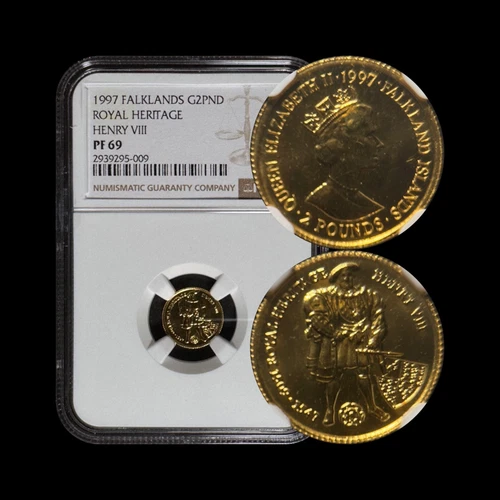 FALKLAND ISLANDS. 1997, 2 Pounds, Gold - NGC PF69 - Top Pop 🥇 King Henry VIII