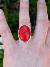 Natural Red Coral Gemstone 925 Sterling Silver Statement Ring Gift for Boyfriend