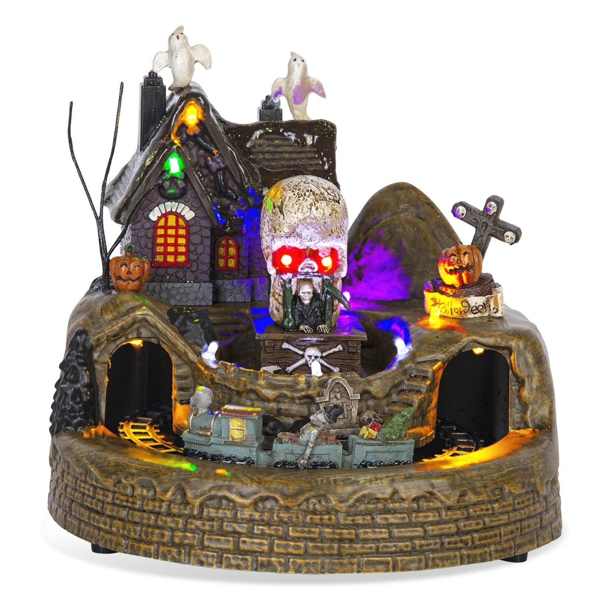 innodept12 Animated Halloween Train Village Set with Ghosts