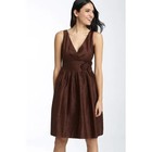 ELIZA J Rosette Detail Sleeveless Silk Dupioni Dress Chocolate Brown Women's 10